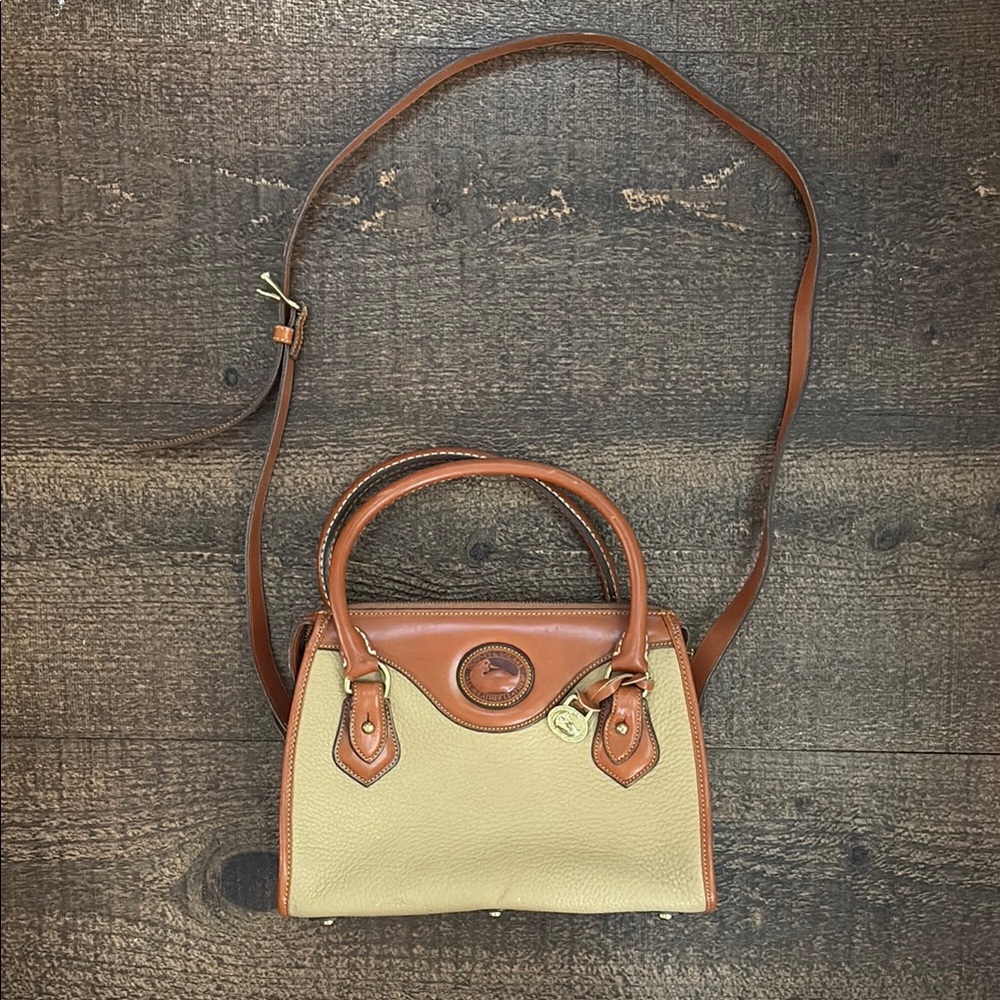 Vintage Dooney & Bourke Tan and Brown Leather Handbag